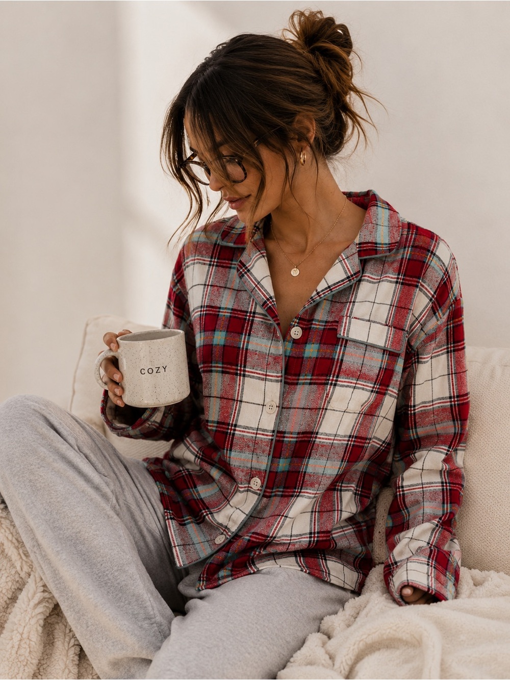 BedHead Plaid Flannel Pajama Top Medium Red Holiday Cozy NWOT